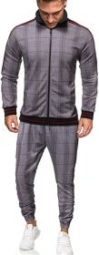 Men's 2 Pieces Tracksuits Jacket and Pants Casual Full Zip Running Jogging Athletic Plaid Sports Sweatsuits - M - Dark grey