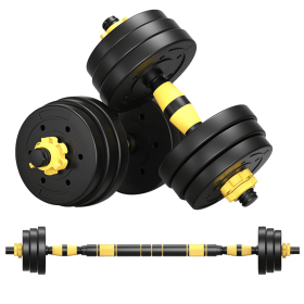 Home Indoor Cardio Gym Adjustable Weights Dumbbells Set - Black & Yellow - 20 KG