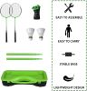 Portable Badminton Net Set Storage Box Base with 2 Battledores 2 Shuttlecocks Large;  Green - KM0948