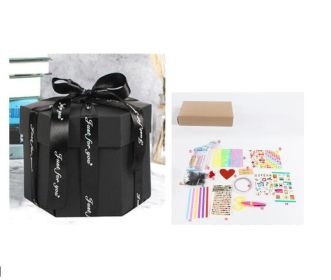Surprise Explosion Box DIY Handmade Scrapbook Photo Album Gift Box for Valentine Gift (Option: Black assemble27 X tools)