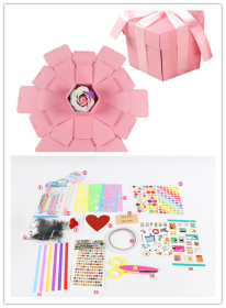 Surprise Explosion Box DIY Handmade Scrapbook Photo Album Gift Box for Valentine Gift (Option: Pink assemble27 X tools)