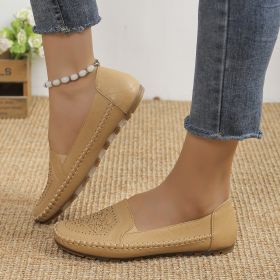 Handmade Stitching Gommino Solid Color Casual Women's Shoes (Option: Khaki-35)