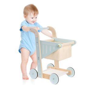 ROBOTIME Baby Wooden Shopping Cart Toy For Toddler Kids Wooden Baby Push Walker Toy Push Toy For Babies Learning To Walk For Toddler Kids Boys Girls 1 (Option: WRP02)