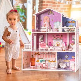 ROBOTIME 3 Levels Wooden Dollhouse  Furniture Dreamhouse Girls Mansion Gift (Option: WDH03)