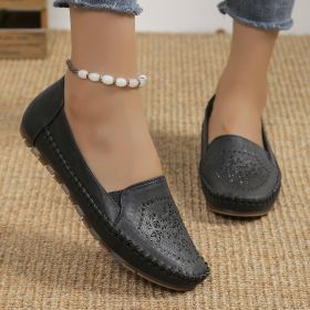 Handmade Stitching Gommino Solid Color Casual Women's Shoes (Option: Black-35)